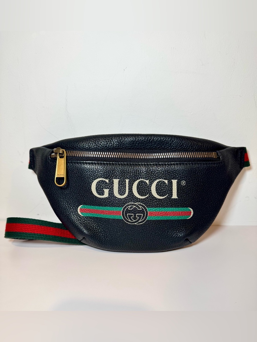 Gucci Black Grained Calfskin Small Logo Belt/Sling Bag